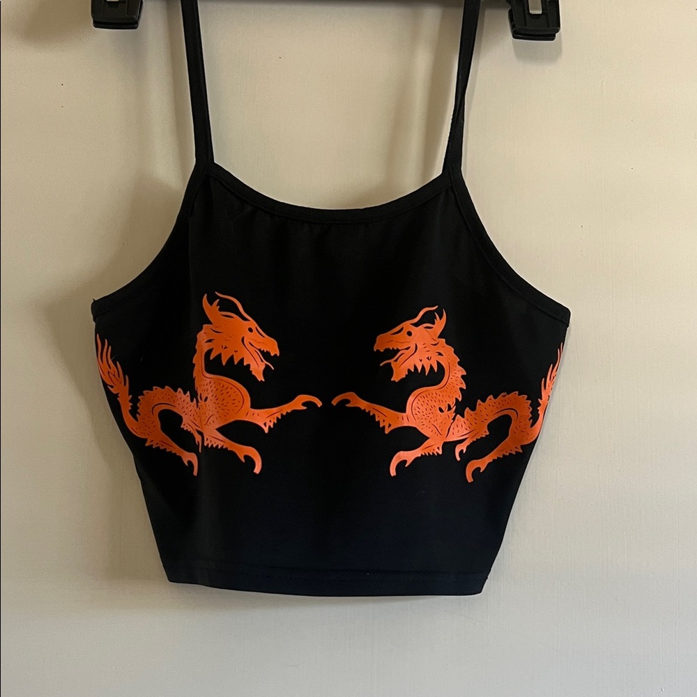 Black and Orange Dragon Print Women's Top